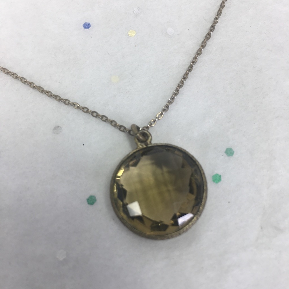 Smoky topaz faceted gold tone necklace 20”